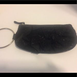 Black Floral Silver Lace Clutch